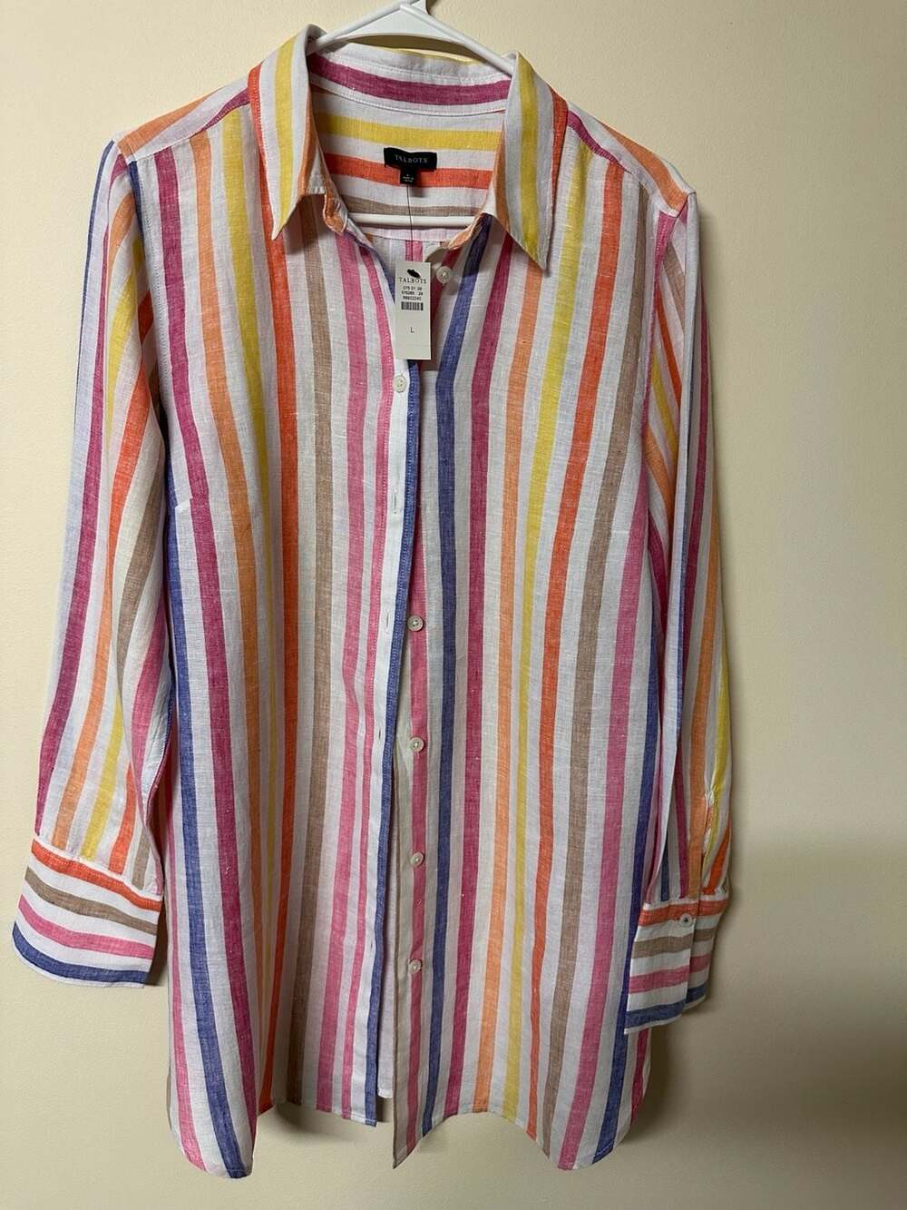 Talbots Womens Linen Boyfriend Shirt Rockport Stripe Size L